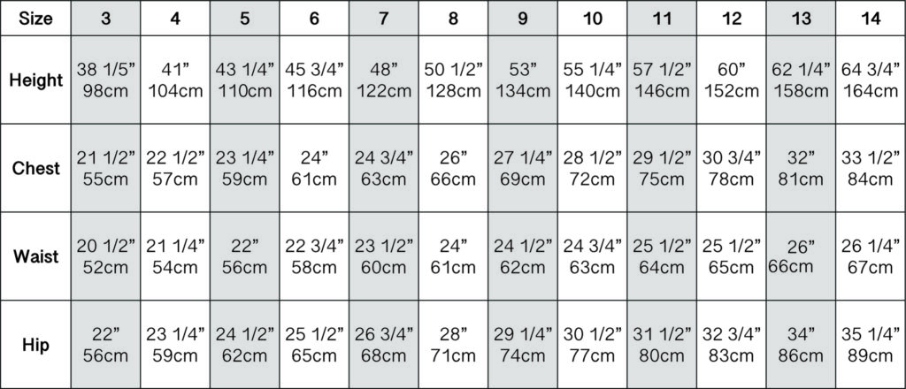 Size Chart - Twine Tree Patterns