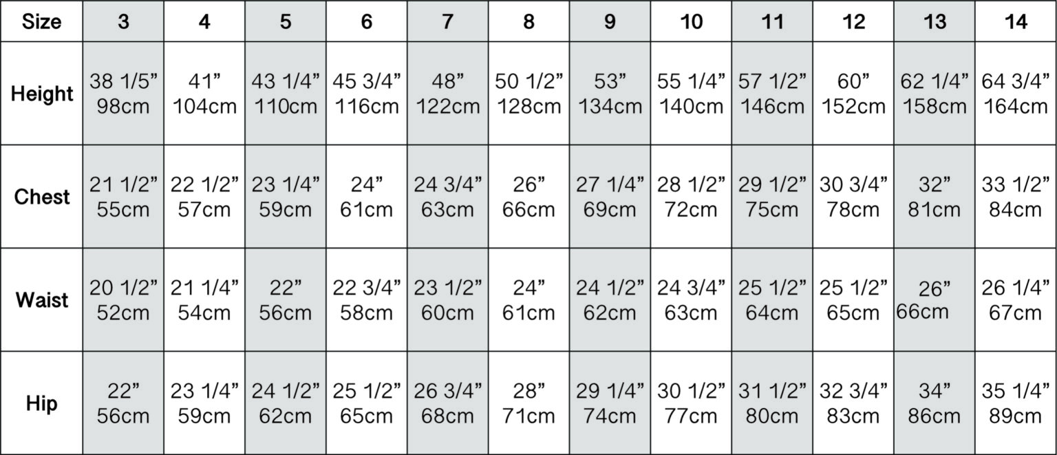 Size Chart Twine Tree Patterns