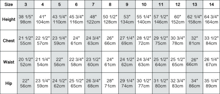 Size Chart - Twine Tree Patterns